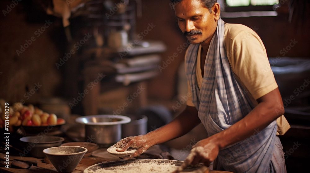 Indian man running dhaba in india, small food business concept