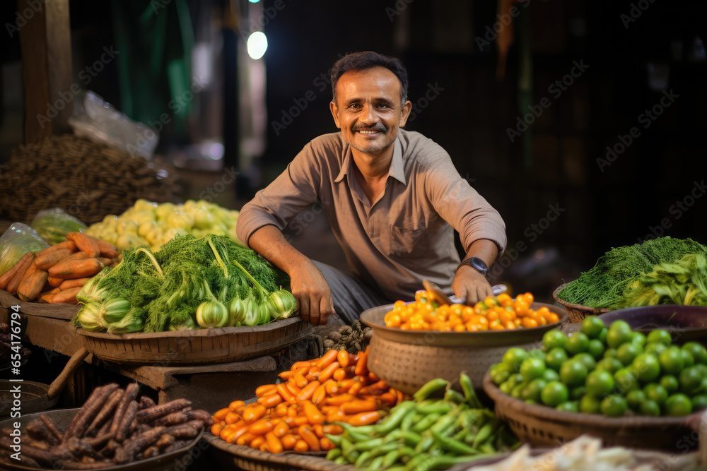 Indian street vegetable vendor or bhaji wala